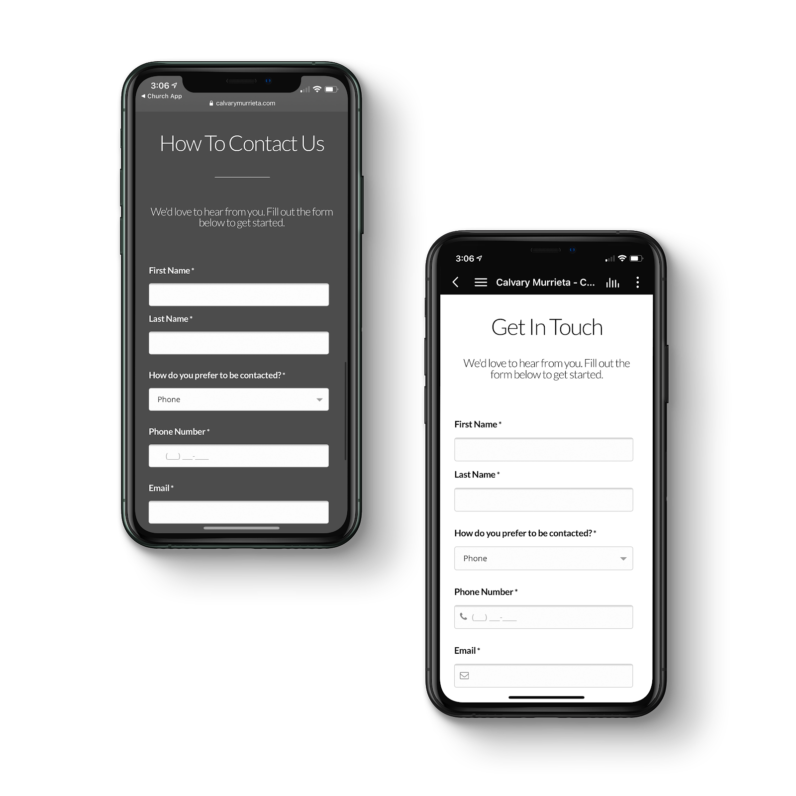 Good example of church connection cards on mobile devices
