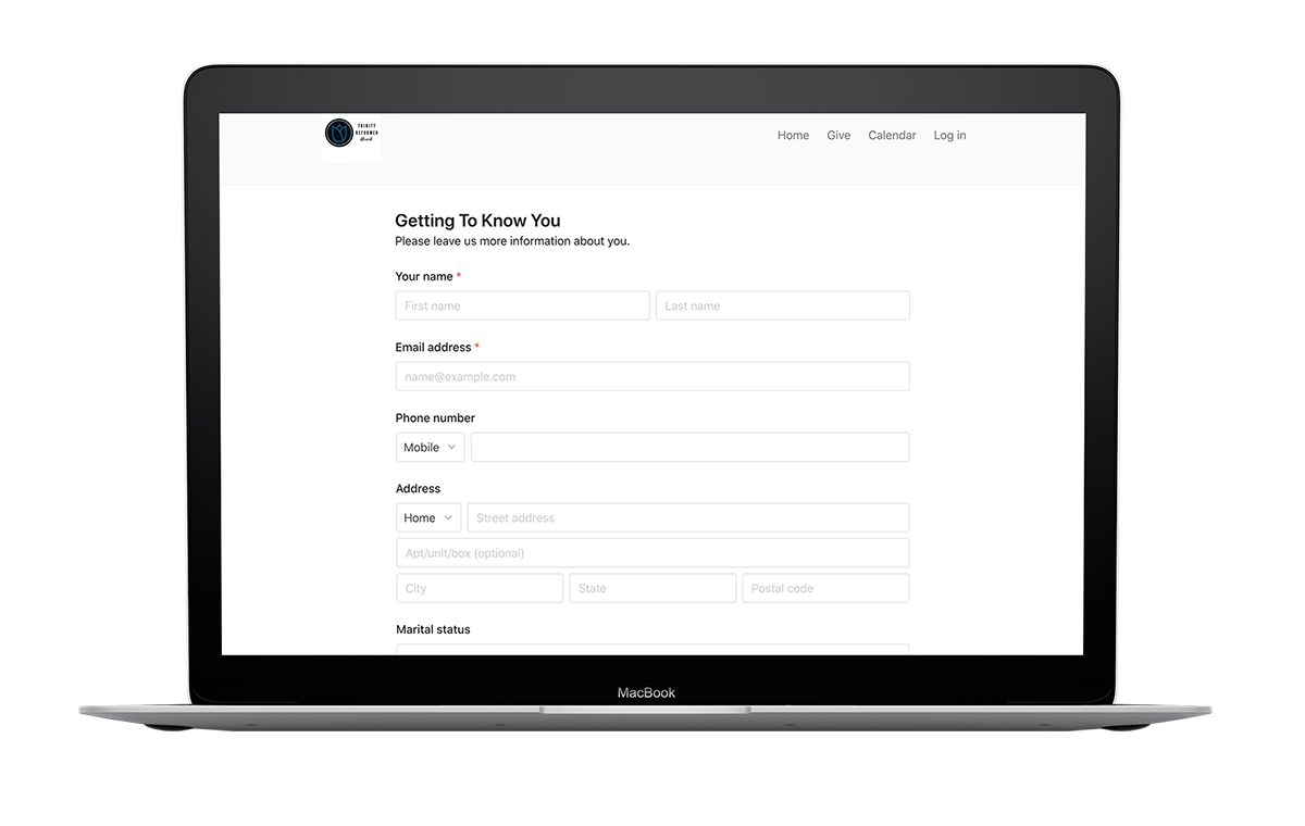 Good example of using church connection cards on a church website